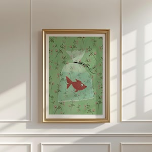 Goldfish Print Modern Boy&#39;s Room Decor Handmade Wall Art Digital Downloadable Trendy Colorful Nursery Decor Cottagecore Printable