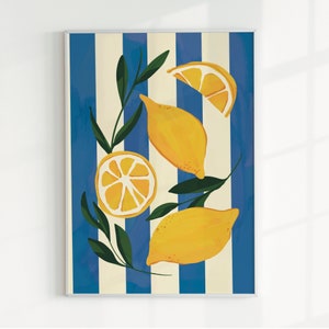 Maximalistische Zitrone, mediterrane Wanddekoration, Griechenland Zitronenwandkunst, trendige Küchendekoration, Digitaldruck, Griechenland Poster, Obstmarkt