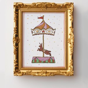 Vintage Carousel Nursery Art, Cottage Core Wall Art, White Rabbit Print ...