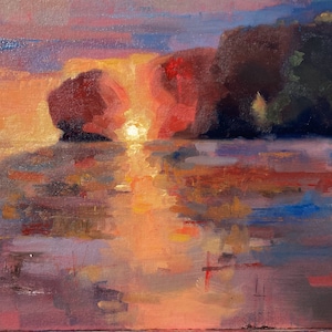 16&quot; x 12&quot; ORIGINAL Impressionist Oil Painting, Bleeding Sunset