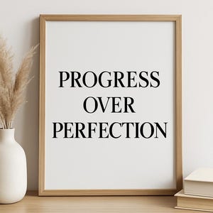 Minimalist Wall Art Printable | Progress Over Perfection Quote | Motivational Poster | Digital Download