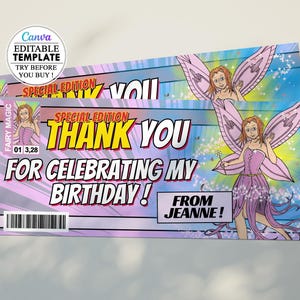 Fairy Comics Birthday Card, Editable Kids Birthday Party Invitation Card Canva, Digital Download, Birthday Canva card girls kids