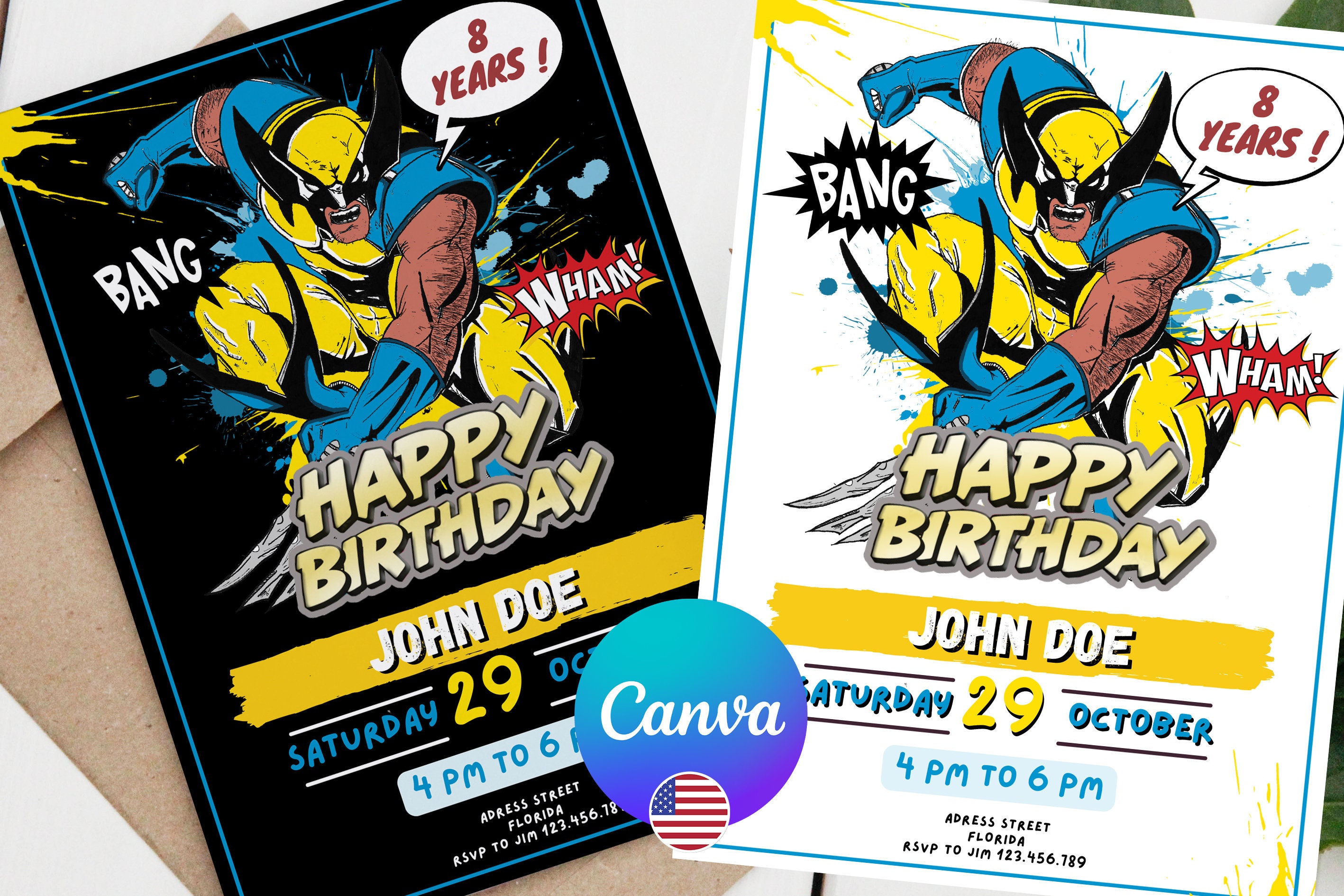 Invitation, Editable Wolverine Birthday Card, Children's Birthday Party ...