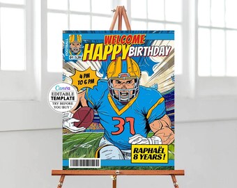 Football Birthday Welcome Sign, Editable Football Welcome Sign Template, Printable Welcome Poster, Editable Poster, birthday party kid