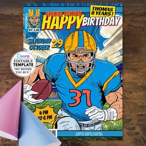 Carton anniversaire Football, invitation carte fête d'anniversaire d'enfants modifiable canva, téléchargement numérique, fête anniversaire