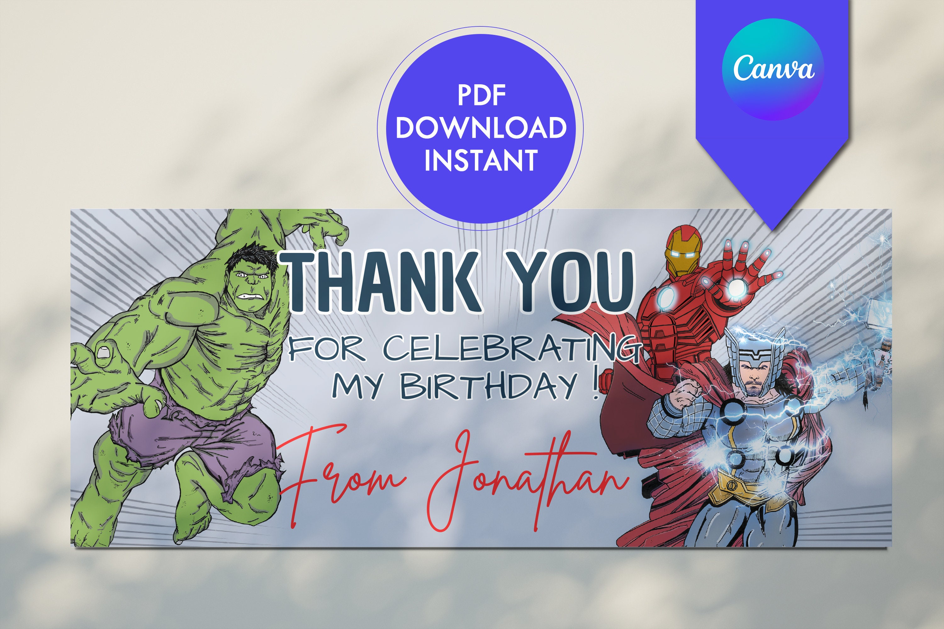Avengers Birthday Thank You Card Template, Minimalist, Thank You ...