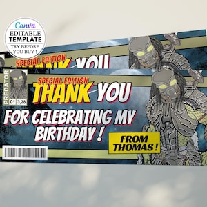 Carte anniversaire Predator Comics, invitation carte fête anniversaire d'enfants modifiable canva, anniversaire téléchargement numérique