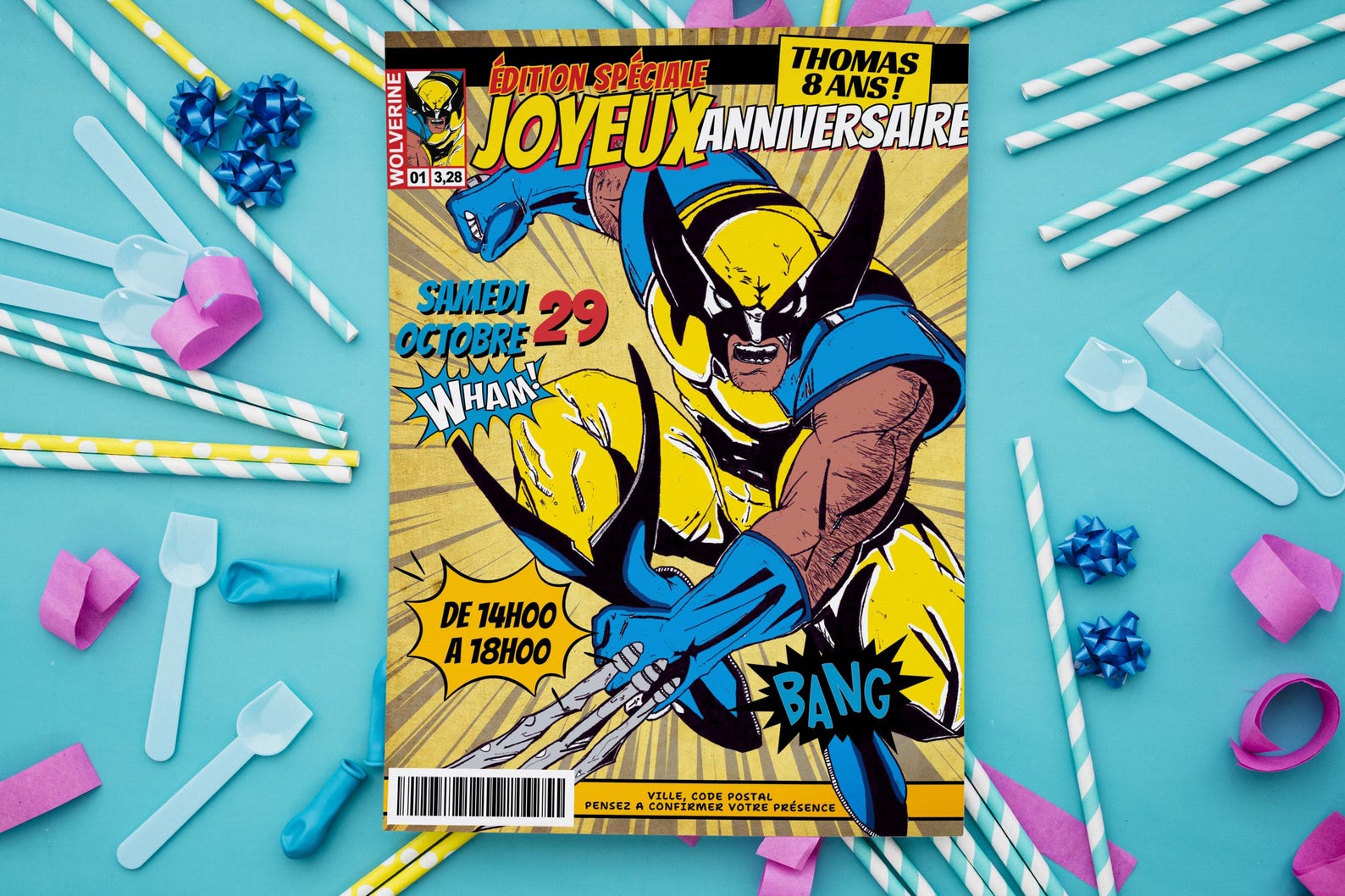 Wolverine Comics Birthday Card, Editable Canva Children's Birthday Card ...