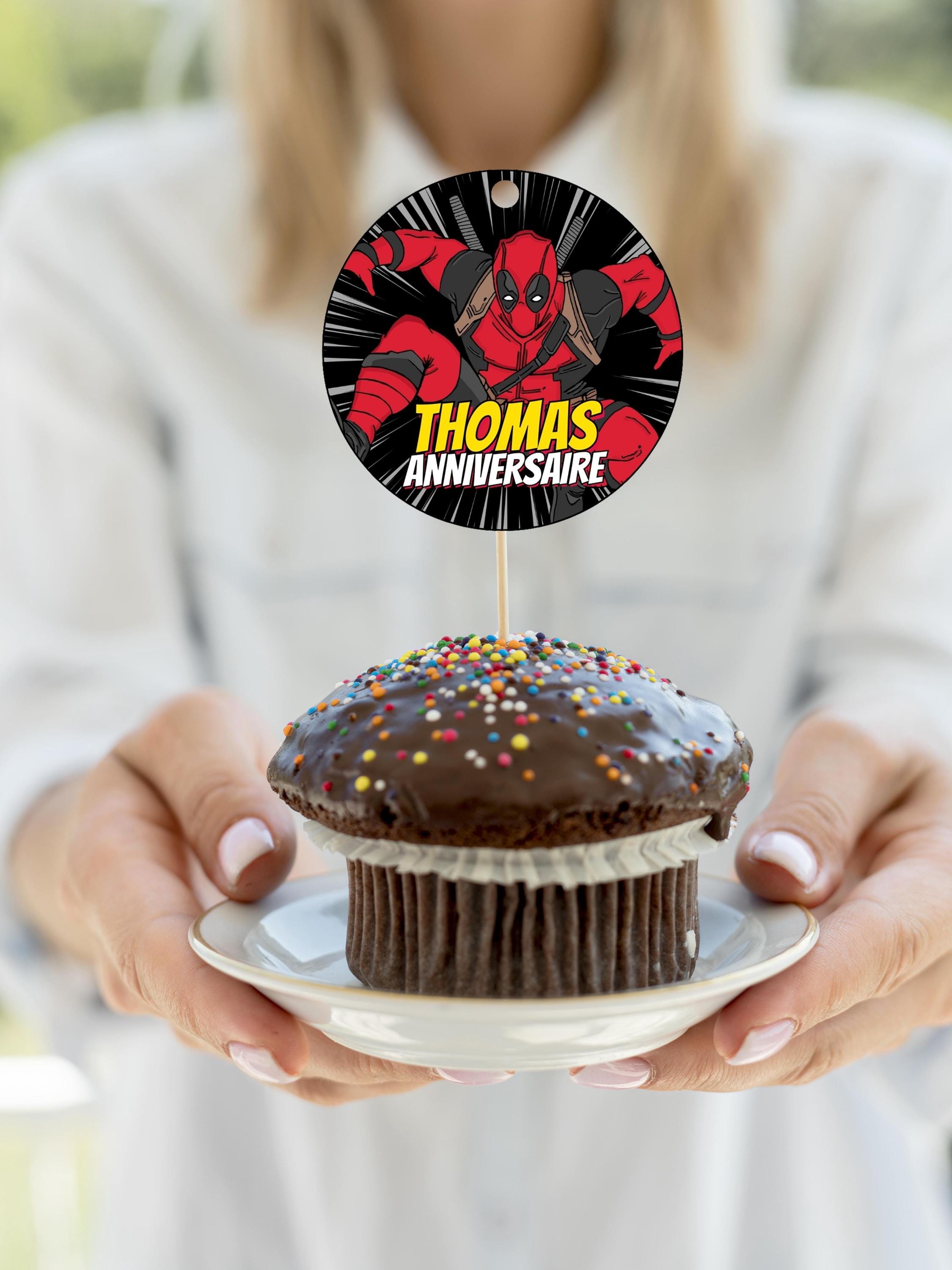 Deadpool Cupcake Topper Template Editable Canva Kids Party, Cupcake ...