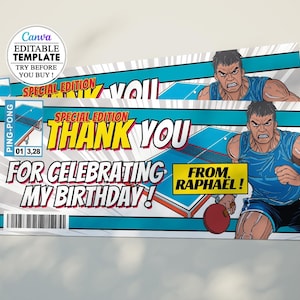 Tarjeta de cumpleaños Ping-pong Sport, tarjeta de invitación para fiesta de cumpleaños infantil, canva editable, descarga digital, cumpleaños
