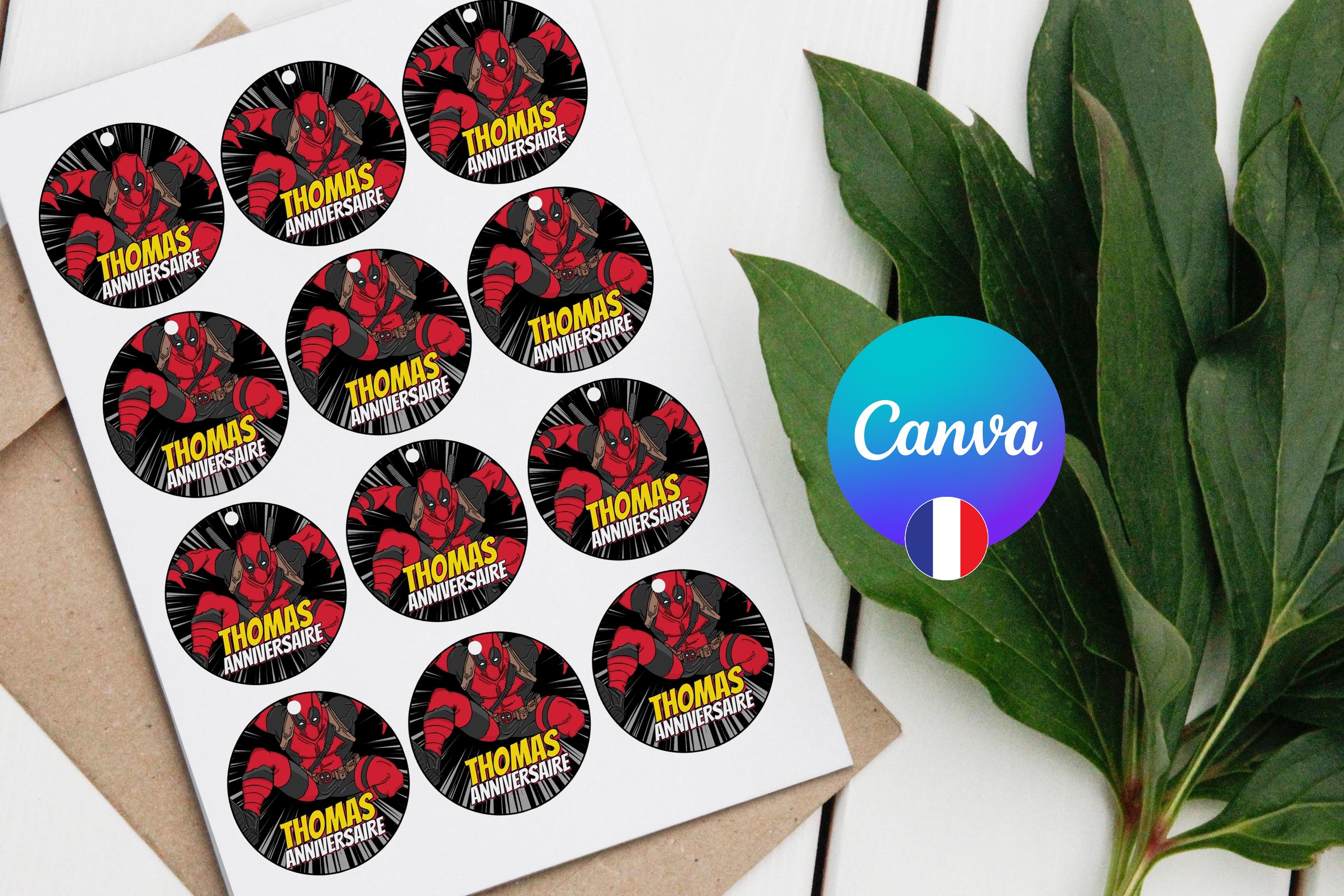 Deadpool Cupcake Topper Template Editable Canva Kids Party, Cupcake ...