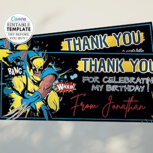 Minimalist Wolverine Thank You Card Template - Editable and Printable - Instant Digital Download - Multilingual Options - Wolverine birthday