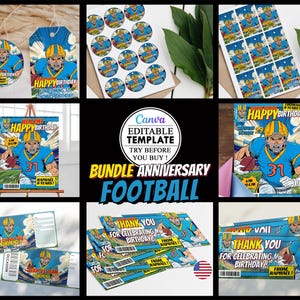 Paquete de cumpleaños de fútbol, invitación de fiesta de cumpleaños infantil editable en lienzo Fútbol, descarga digital Fútbol