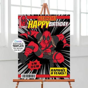 Deadpool birthday welcome sign, editable Deadpool welcome sign template, printable welcome poster, editable poster, deadpool birthday kids