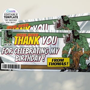 Tarjeta de invitación de cumpleaños de fantasía heroica orca, fiesta de cumpleaños infantil, canva editable, descarga digital de cumpleaños
