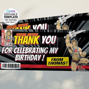 Minimalist He-Man Thank You Card Template - Editable & Printable - Instant Digital Download - Multilingual Options, birthday card kid he-man