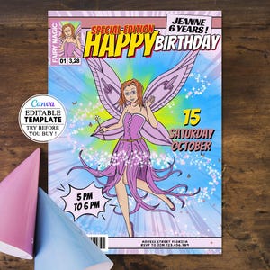 Invito di compleanno di Trilli Modello personalizzato modificabile Download immediato Digitale o stampa Trilli