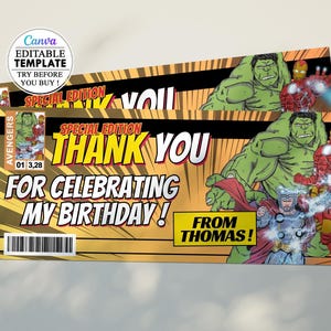 Minimalist Avengers Thank You Card Template - Editable & Printable - Instant Digital Download - Multilingual Options, card birthday kids
