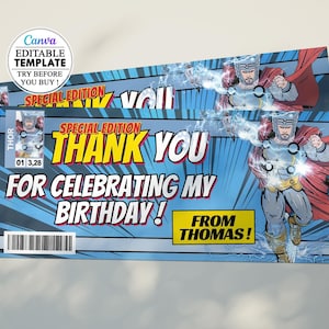 Minimalist Thor Thank You Card Template - Editable & Printable - Instant Digital Download - Multilingual Options - Card birthday Thor Canva