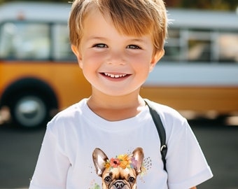 Kindershirt Gr.62-176 Französische Bulldogge / Mops Mix Blumen, Versandkostenfrei, Personalisiert, Minimalistisch, Landkind, Kindergeschenk,