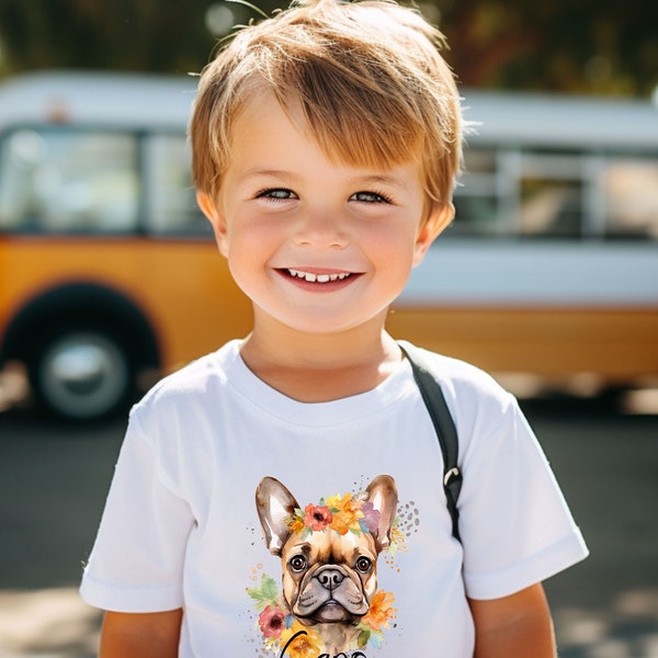 Kindershirt Gr.62-176 Französische Bulldogge / Mops Mix Blumen, Versandkostenfrei, Personalisiert, Minimalistisch, Landkind, Kindergeschenk,