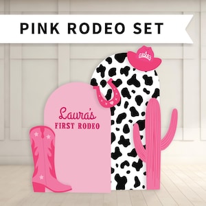 Fondo de rodeo de vaquera rosa con soportes, decoración para primer cumpleaños