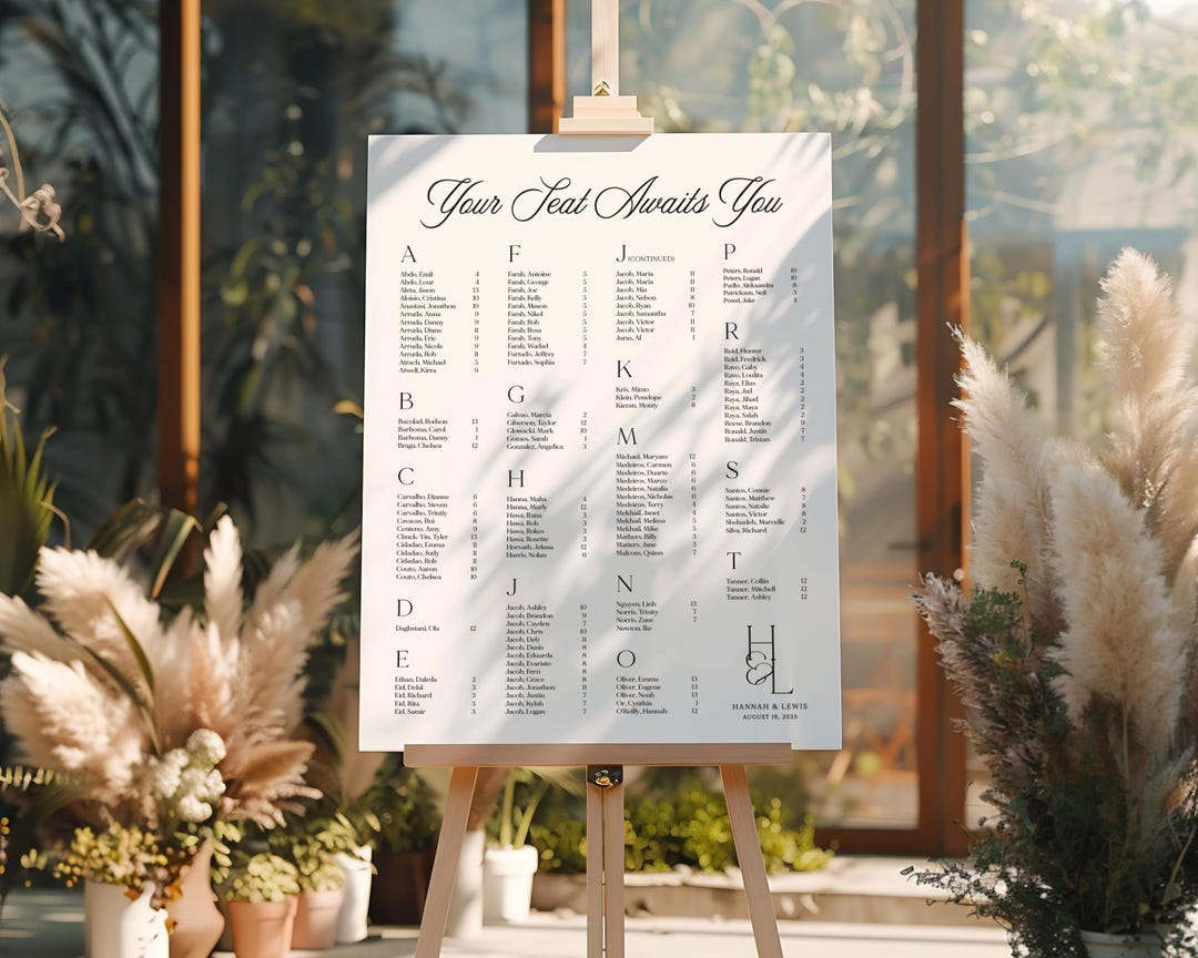 Custom Wedding Seating Chart Sign: Printed Foam Board, Small Wedding - Etsy