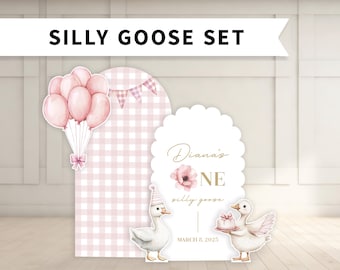 Silly Goose Birthday Backdrop with Cutouts: Foam Board with Stands