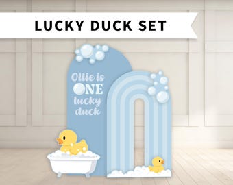 Lucky Duck Birthday Backdrop with Cutouts: Foam Board with Stands
