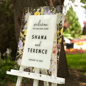 Custom Acrylic Wedding Welcome Sign: Floral Reception Signage
