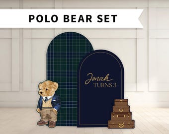 Polo Bear Birthday Backdrop with Cutouts: Foam Board with Stands