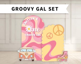 Groovy One Birthday Backdrop with Cutouts: Foam Board with Stands