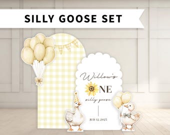 Silly Goose Birthday Backdrop Yellow with Cutouts: Foam Board with Stands