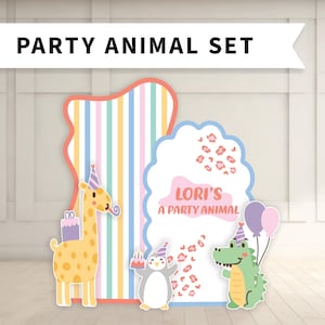 Party Animal Birthday Backdrop with Cutouts: Foam Board with Stands