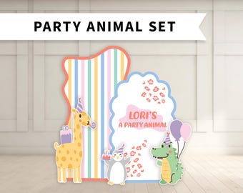 Party Animal Birthday Backdrop with Cutouts: Foam Board with Stands
