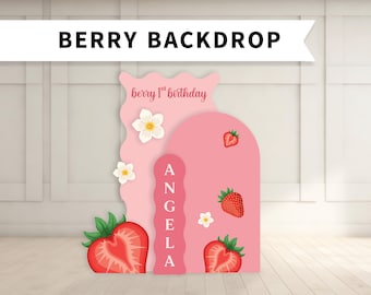 Strawberry Birthday Large Backdrop Berry first birthday Backdrop Foam Board With Stands PHYSICAL PRODUCT