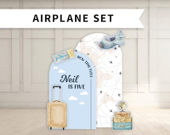 Airplane Birthday Backdrop with Cutouts: Foam Board with Stands