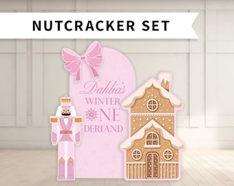 Pink Christmas Birthday Backdrop with Cutouts: Foam Board with Stands