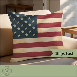 Vintage Style American Flag Pillow, Patriotic Decor Throw Cushion, USA Flag Home Accent, Fourth of July Pillow, Americana Living Room Decor,