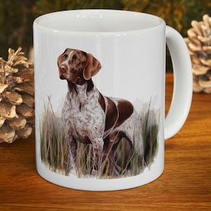 Hunting Dog Coffee Mug for Dad German Shorthaired Pointer Gift for Dog Lovers 15oz GSP Cup for Hunters Outdoorsmen and Pet Owners