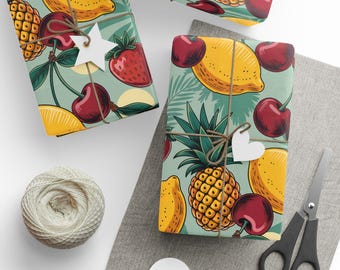 Papel de regalo de frutas tropicales, papel de regalo para cumpleaños, celebraciones de verano, papel ecológico, artículos para fiestas