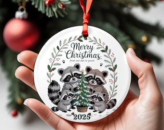 Raccoon Family Christmas Ornament, Personalized Holiday Decor, Raccoon Gift, Christmas Ornament 2025, Family Keepsake