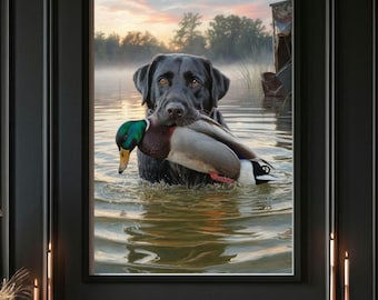 Pintura digital de Labrador Retriever negro para amantes de los perros, decoración rústica para el hogar, regalos para amantes de los labradores, regalo para papá, perros de caza