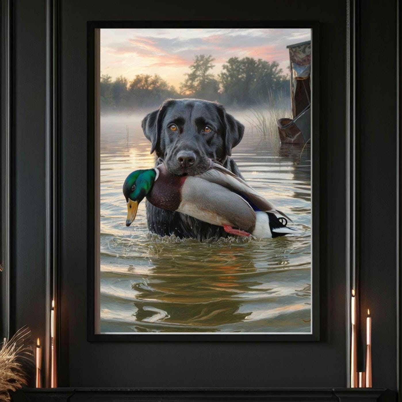 黒のラブラドールレトリバーの絵画 デジタルウォールアート 犬好きの方