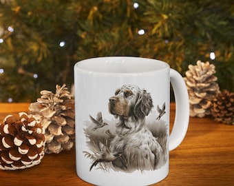 Englisch Setter Jagdhund Kaffeetasse Keramik Tasse für Vogel Hundeliebhaber Jäger Hochland Spiel Wasservögel Cabin Decor Herbst Rustikales Geschenk