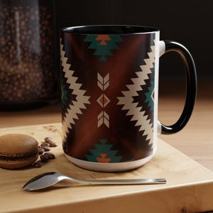 Aztec Coffee Mug Western Tribal Pattern Mug for Cowgirls Rustic Boho Mug with Color Inside Dishwasher Safe Gift for Her or Him