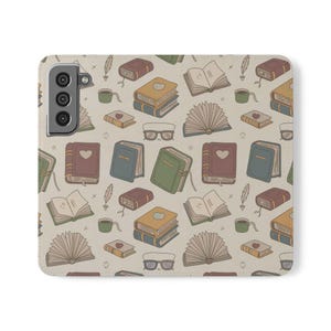 Vintage Bücher Flip-Hülle für Buchliebhaber, literarische Telefonhülle, Geschenk für Leser, niedliche Buchhülle mit Muster, personalisiertes Bücherwurm-Accessoire