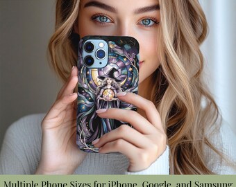 Witchy Stained Glass Phone Case, Magical Gift for Witches, Halloween Accessory, Fantasy Phone Cover, Celestial Design