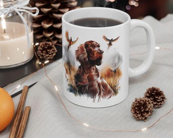 Irische Setter Jagdhund Kaffeetasse Keramik Tasse für Jäger Hundeliebhaber Cabin Decor Rustikale Wildtiere Geschenk Vogel Hund Küchenbecher kunstvolles Geschenk