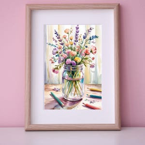 Wand Kunst Wildblumen Einmachglas Druck für Lehrer Geschenk Garten Dekor Bauernhaus Stil Kunstwerk Vertikale Poster für ihr Büro oder Zimmer Display